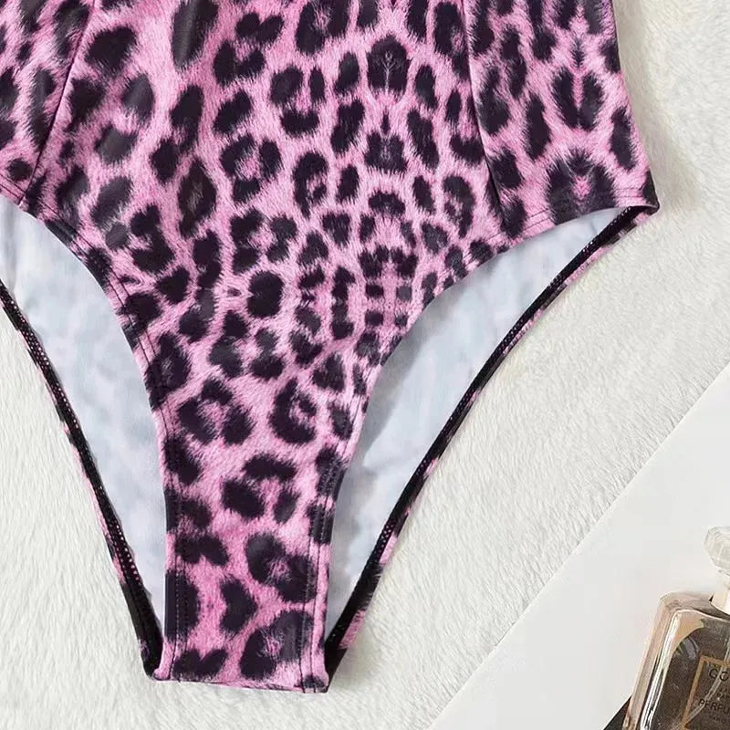 Summer Leopard Print Underwire Push-Up One-Piece Swimwear