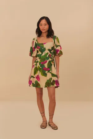Sun Moon Star Anthurium Leaves Short Sleeve Square Neck Dress in Sand Anthurium Leaves Short Sleeve Square Neck Dress in Sand Timeless Style Subtle Look