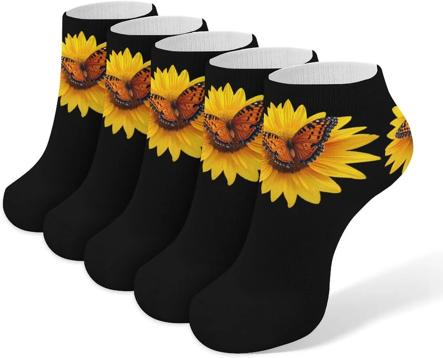 Sunflower And Butterfly 5 Pairs Unisex Activewear Ankle Socks Lightweight Low Cut And No Show Socks