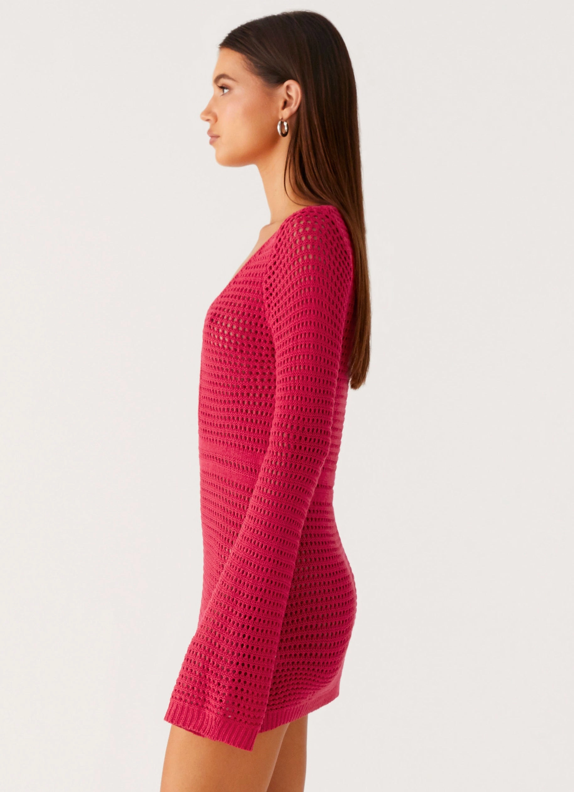 Sunriser Crochet Mini Dress - Pink Subtle Lines