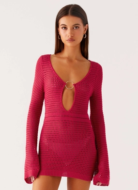 Sunriser Crochet Mini Dress - Pink Country Chic Heart Glow Clean Grace Sunriser Crochet Mini Dress - Pink