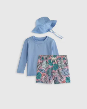 Sunsafe Rash Guard, Swim Trunks & Hat Set