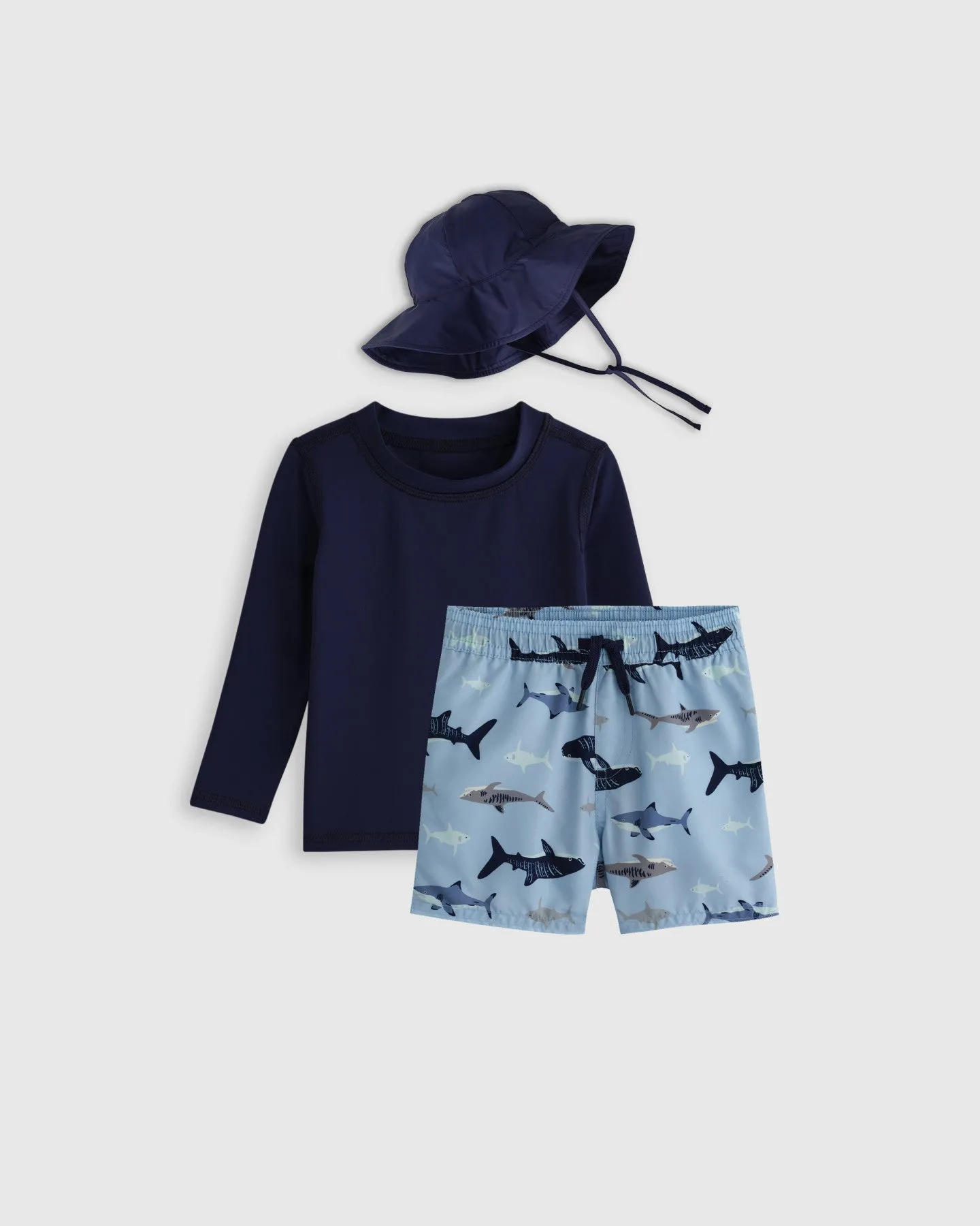 Sunsafe Rash Guard, Swim Trunks & Hat Set