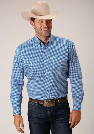 Sustainable Material Roper Mens Blue Cotton Blend Diamond Star Geo BD L/S Btn Shirt Roper Mens Blue Cotton Blend Diamond Star Geo BD L/S Btn Shirt Soft Touch