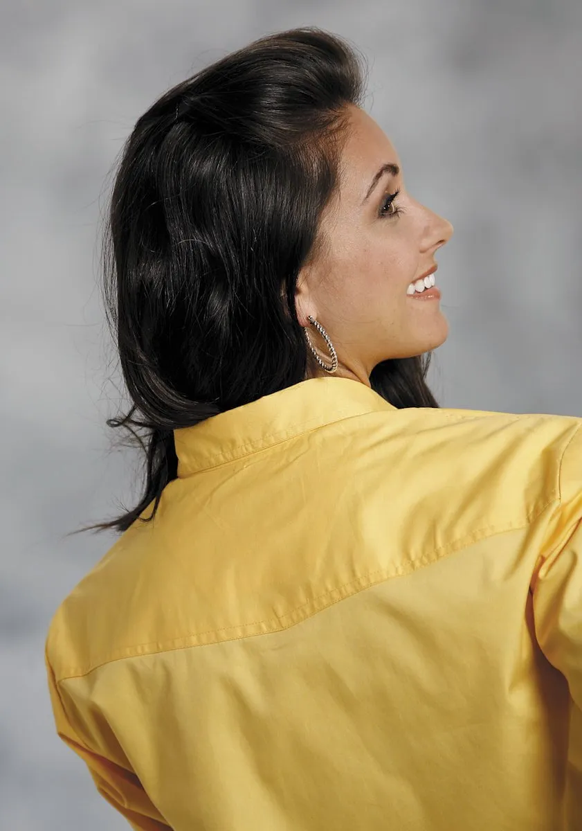 Roper Womens Yellow 100% Cotton L/S Solid Poplin Snap L/S Western Shirt Tall Length