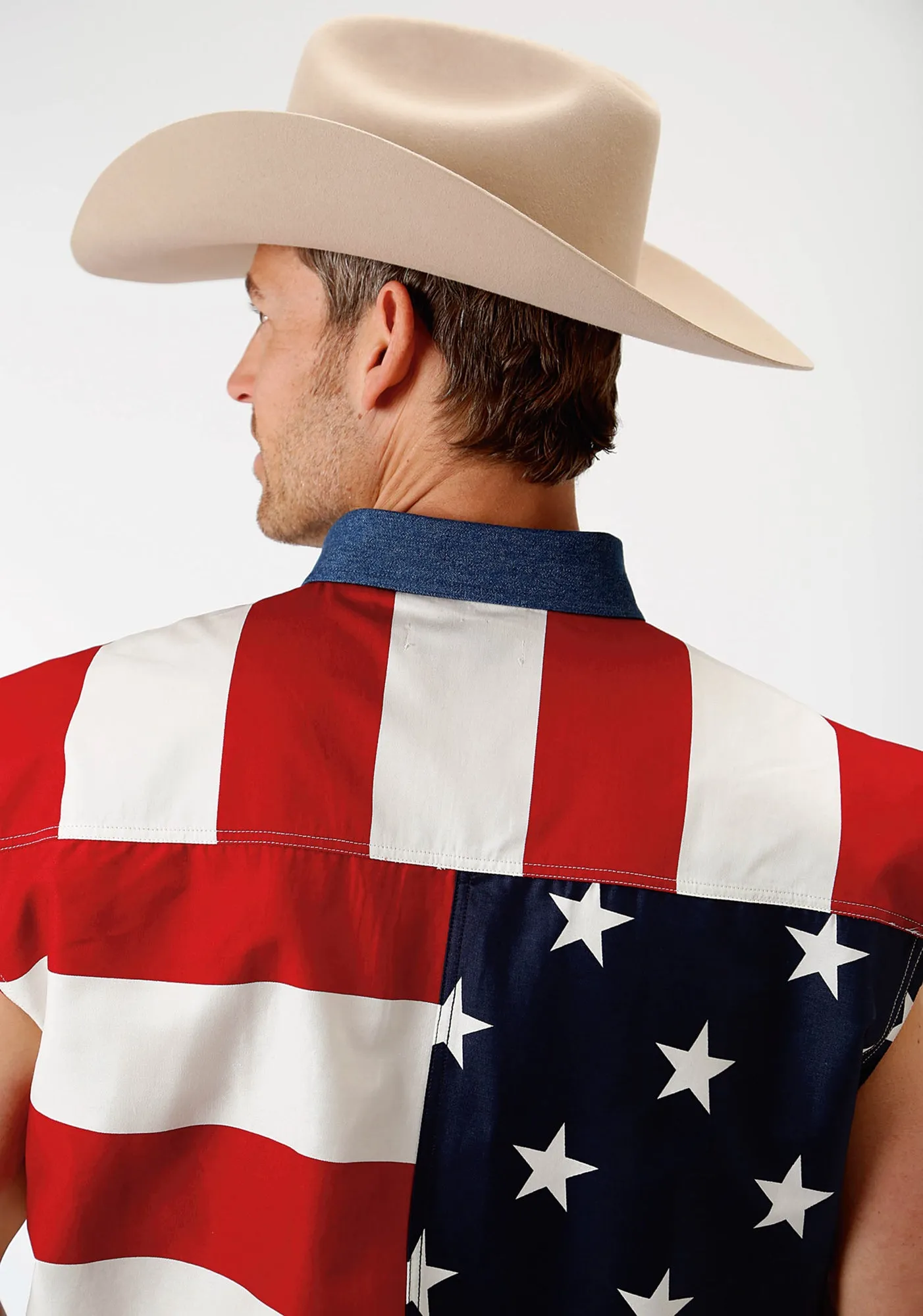 Bold Pattern Roper Mens Multi-Color 100% Cotton American Flag BD S/L Patriotic Shirt