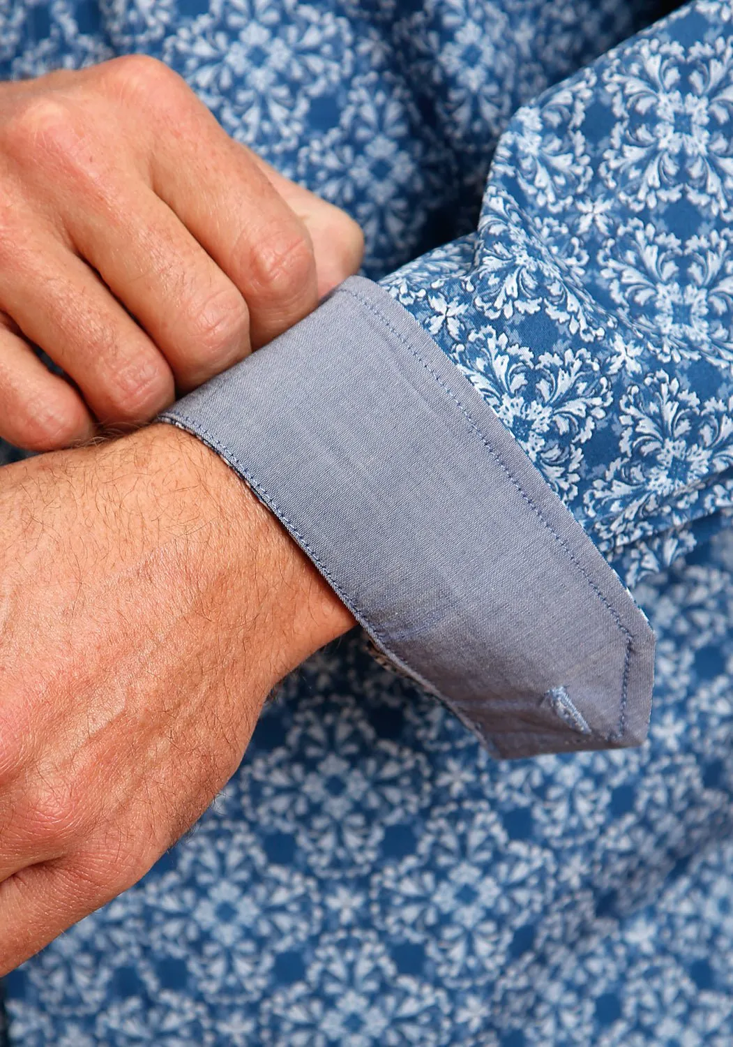 Tall Option Brushed Inner Lining Stetson Mens Blue 100% Cotton Baroque BD L/S 1 Pocket Shirt