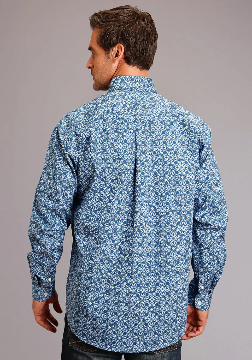 Weekend Adventure Breathable Style Stetson Mens Blue 100% Cotton Baroque BD L/S 1 Pocket Shirt