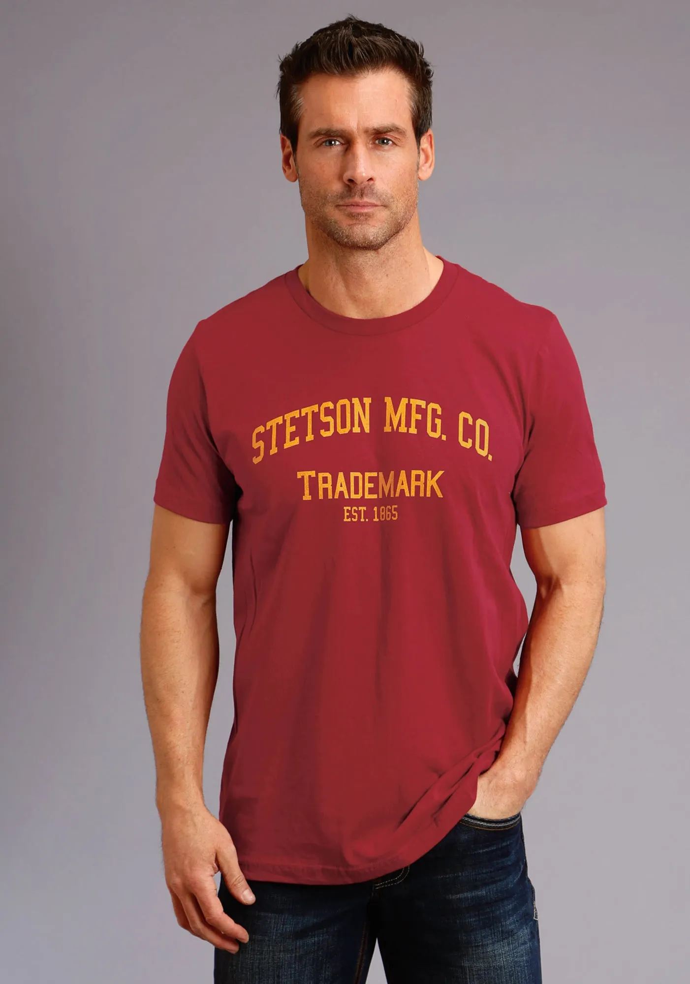 Stetson Unisex Red 100% Cotton MFG CO S/S T-Shirt Zip Front Flexible Shoulder Panels