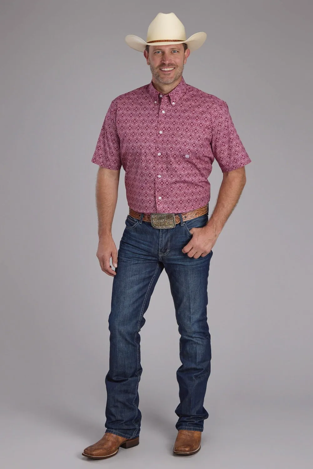 Roper Mens 2386 Medallion Paisley Red Cotton Blend 1 Pkt S/S Shirt Sophisticated Elegance Go-To Look