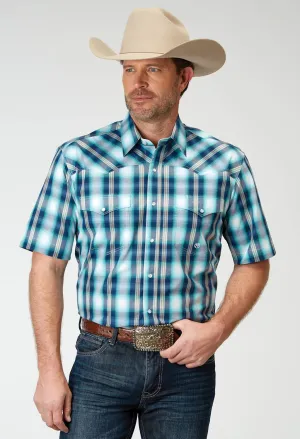 Sustainable Wear Roper Mens Cool Breeze Plaid Blue 100% Cotton S/S Shirt Formal Elegance Monochrome Palette Roper Mens Cool Breeze Plaid Blue 100% Cotton S/S Shirt