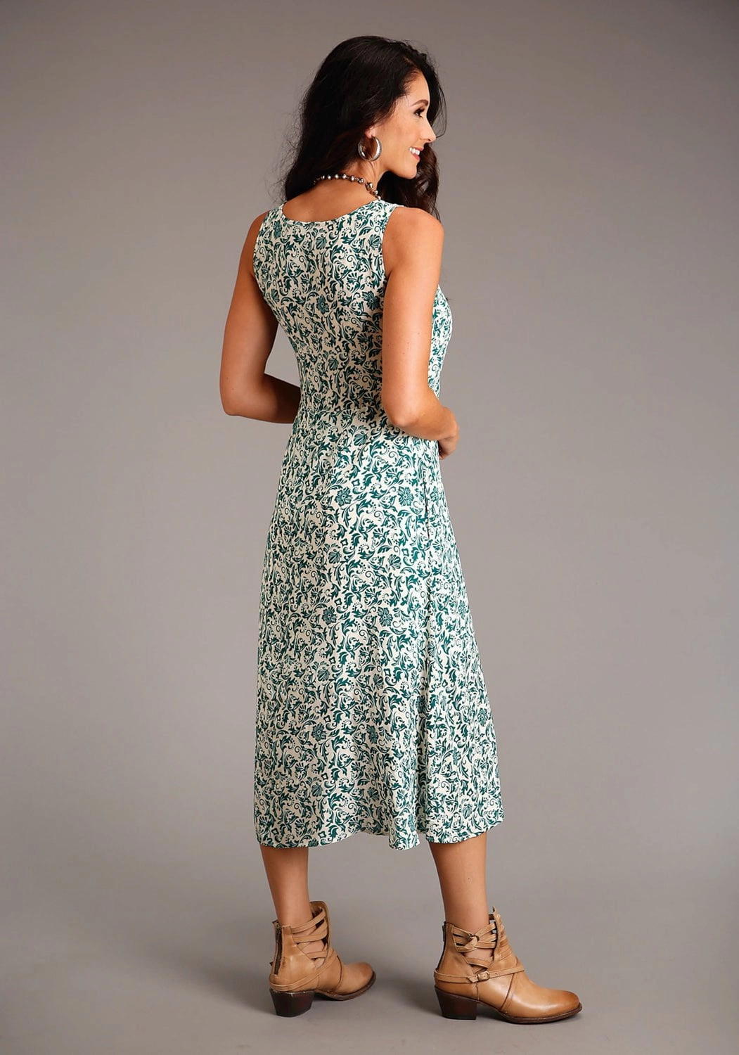 Stetson Womens Floral Jade Green Rayon/Nylon S/L Dress Slim Vintage Lover Go-to Wear