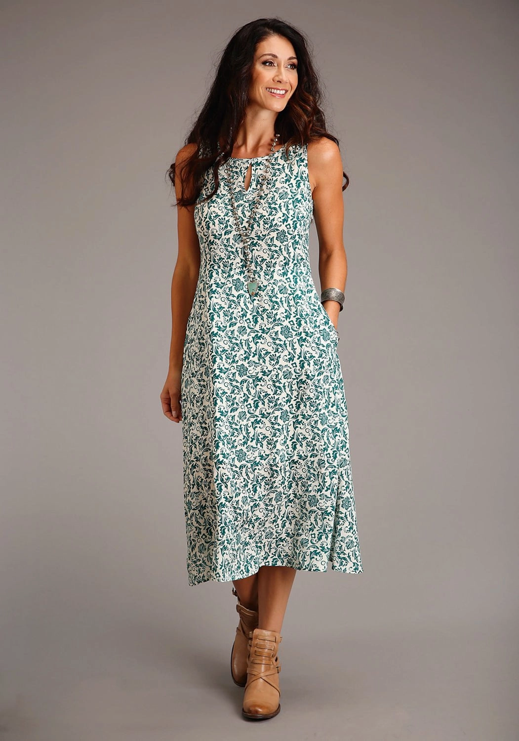 Stetson Womens Floral Jade Green Rayon/Nylon S/L Dress Morning Stroll Professional Wear Brunch Outfit Stay Comfortable