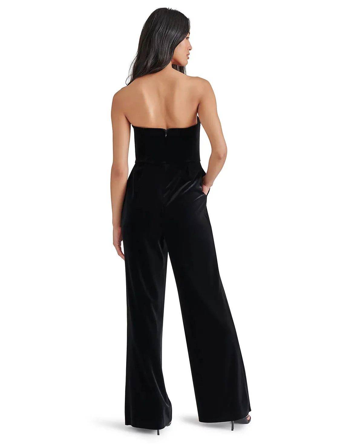 classic waist Swanilda Velvet Jumpsuit in Black