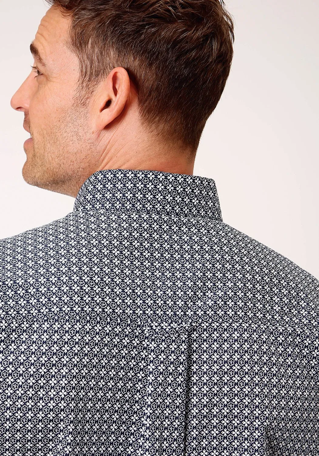 Flexible Knit Fall Fashion Roper Mens Navy 100% Cotton Bell Foulard BD S/S Shirt