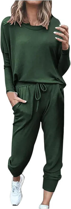 Sweatsuits Women 2 Piece Outfit Long Sleeve and Pants Set Loose Fit Lounge Set Casual Tracksuit Summer Track Suit