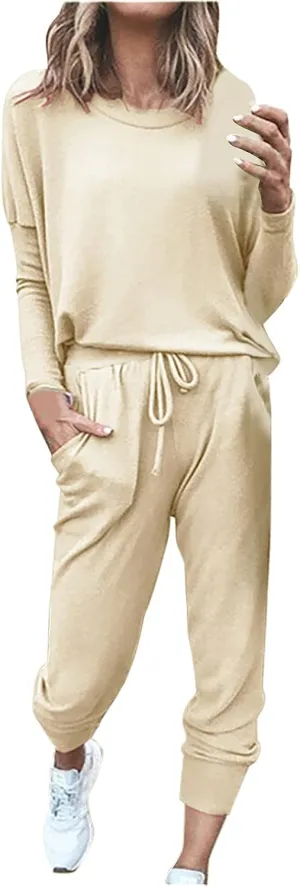Sweatsuits Women 2 Piece Outfit Long Sleeve and Pants Set Loose Fit Lounge Set Casual Tracksuit Summer Track Suit