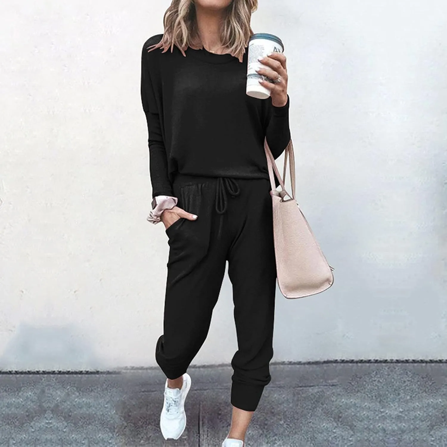 Sweatsuits Women 2 Piece Outfit Long Sleeve and Pants Set Loose Fit Lounge Set Casual Tracksuit Summer Track Suit