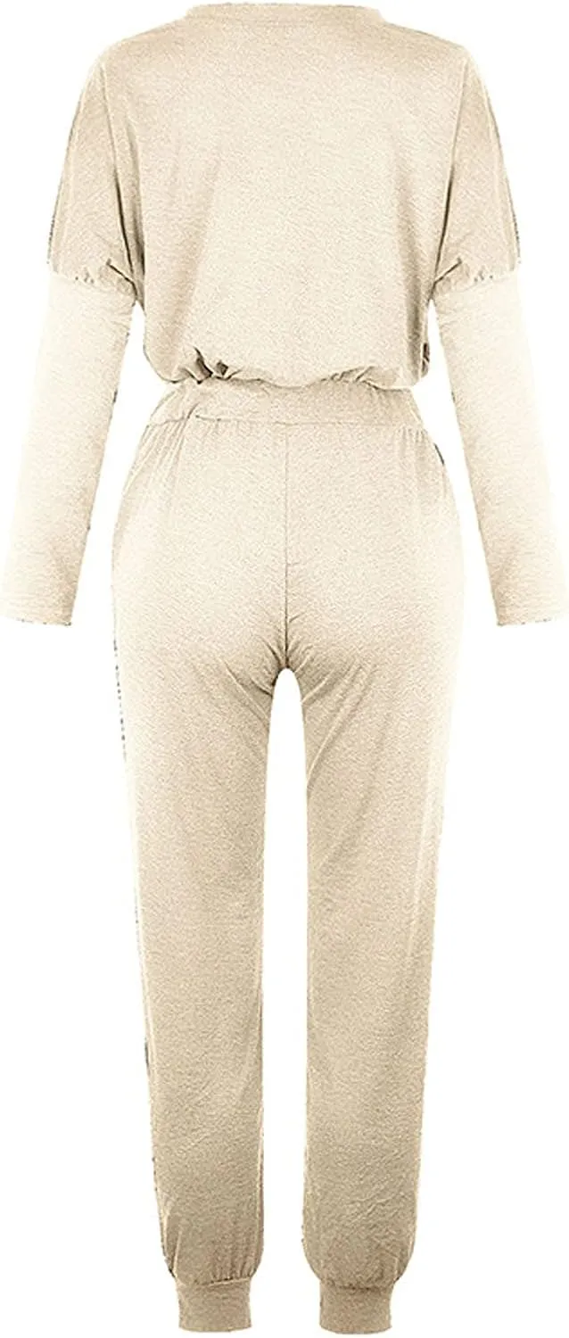 Sweatsuits Women 2 Piece Outfit Long Sleeve and Pants Set Loose Fit Lounge Set Casual Tracksuit Summer Track Suit