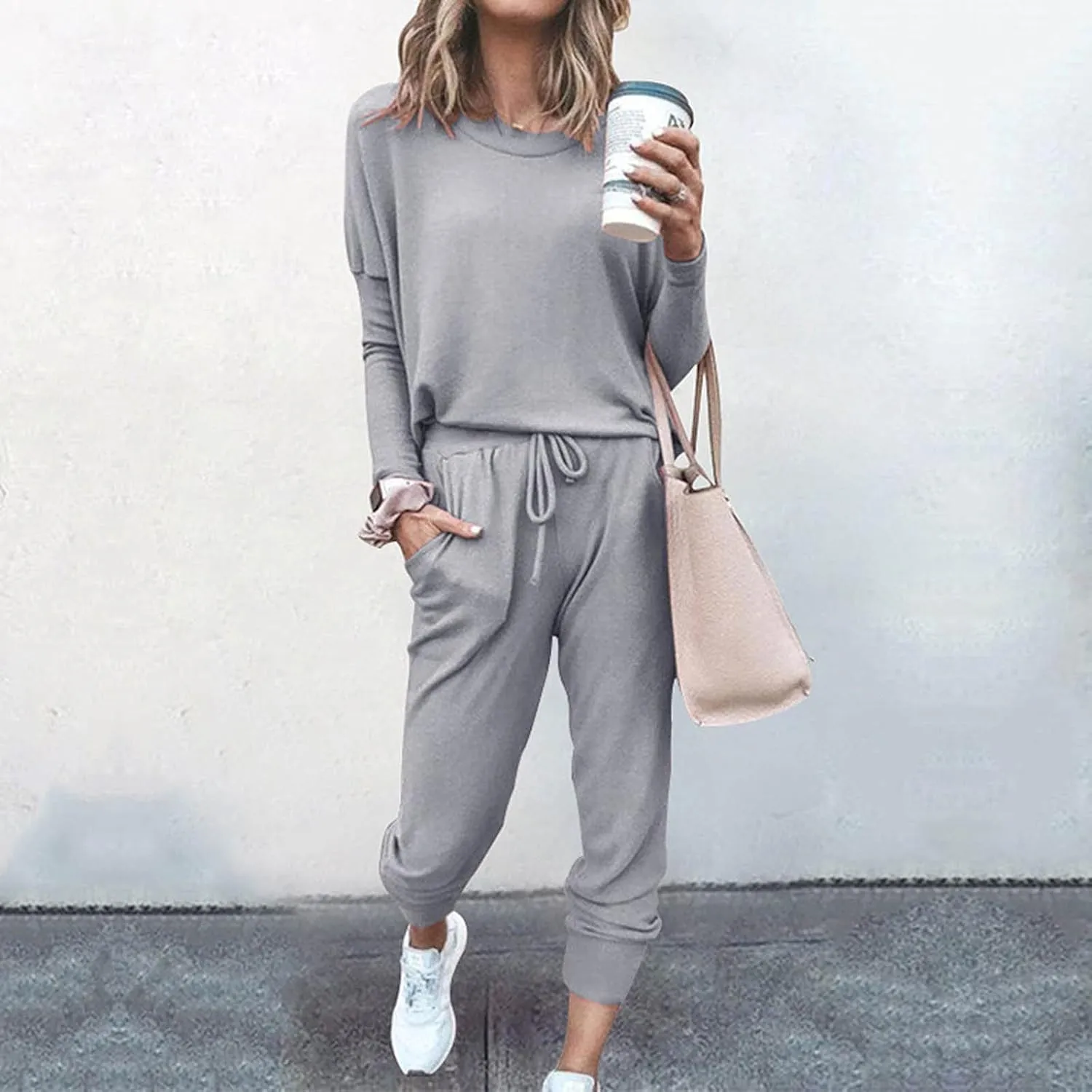 Sweatsuits Women 2 Piece Outfit Long Sleeve and Pants Set Loose Fit Lounge Set Casual Tracksuit Summer Track Suit