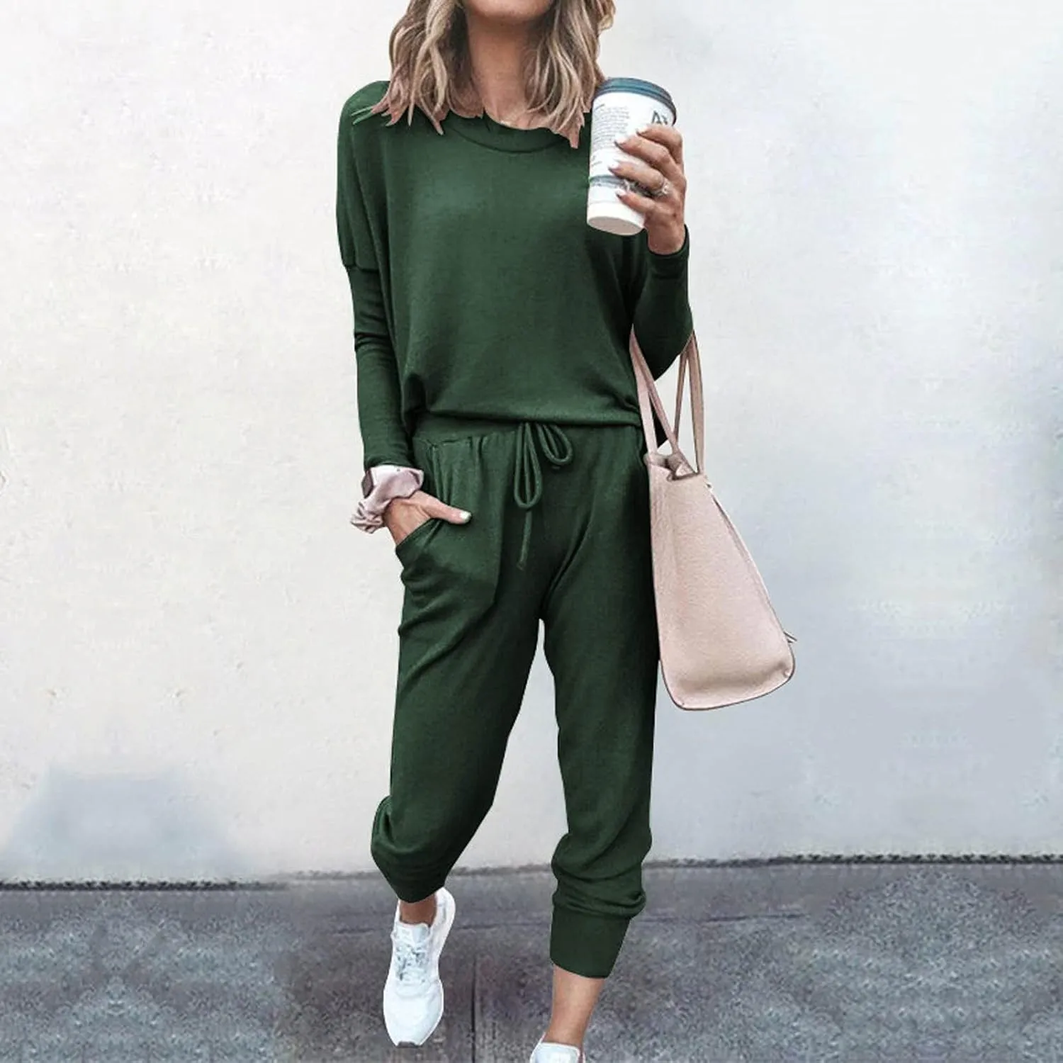 Sweatsuits Women 2 Piece Outfit Long Sleeve and Pants Set Loose Fit Lounge Set Casual Tracksuit Summer Track Suit