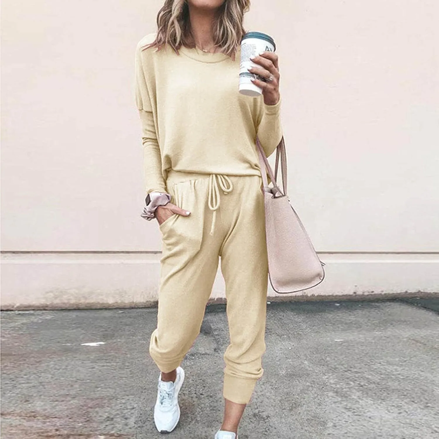 Sweatsuits Women 2 Piece Outfit Long Sleeve and Pants Set Loose Fit Lounge Set Casual Tracksuit Summer Track Suit