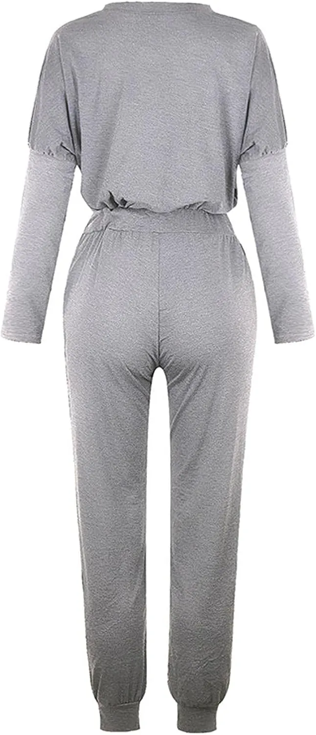 Sweatsuits Women 2 Piece Outfit Long Sleeve and Pants Set Loose Fit Lounge Set Casual Tracksuit Summer Track Suit