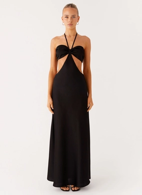 Sweetheart Cut Out Maxi Dress - Black Retro Flair Mermaid-Hem Sweetheart Cut Out Maxi Dress - Black