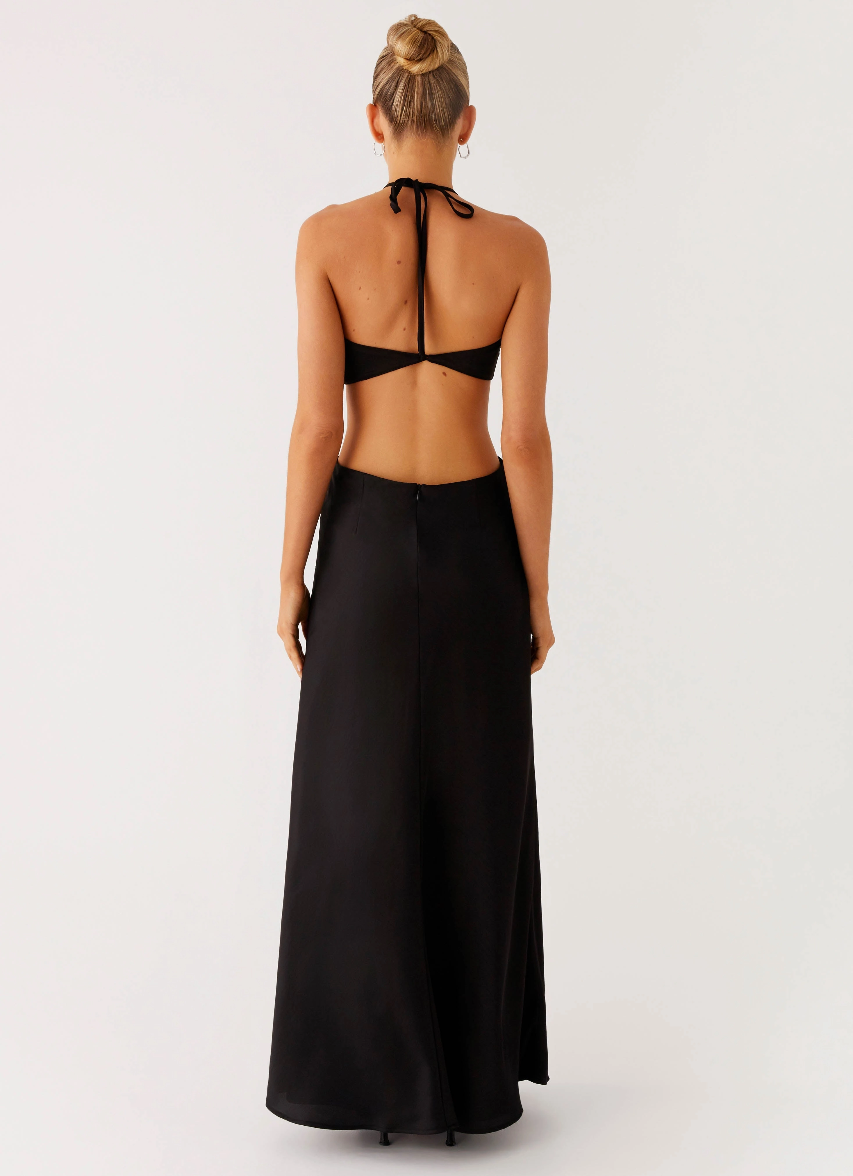 Light Bow Sweetheart Cut Out Maxi Dress - Black