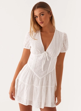 Sweetness Mini Dress - White Contrast Stitch Sweetness Mini Dress - White countryside Balanced Tone