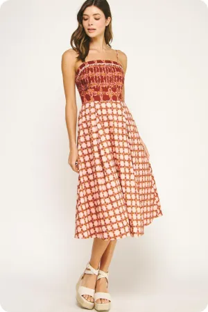 Sydney Smocked Chain Print Midi Dress Cozy Apparel Sydney Smocked Chain Print Midi Dress Cool Palette