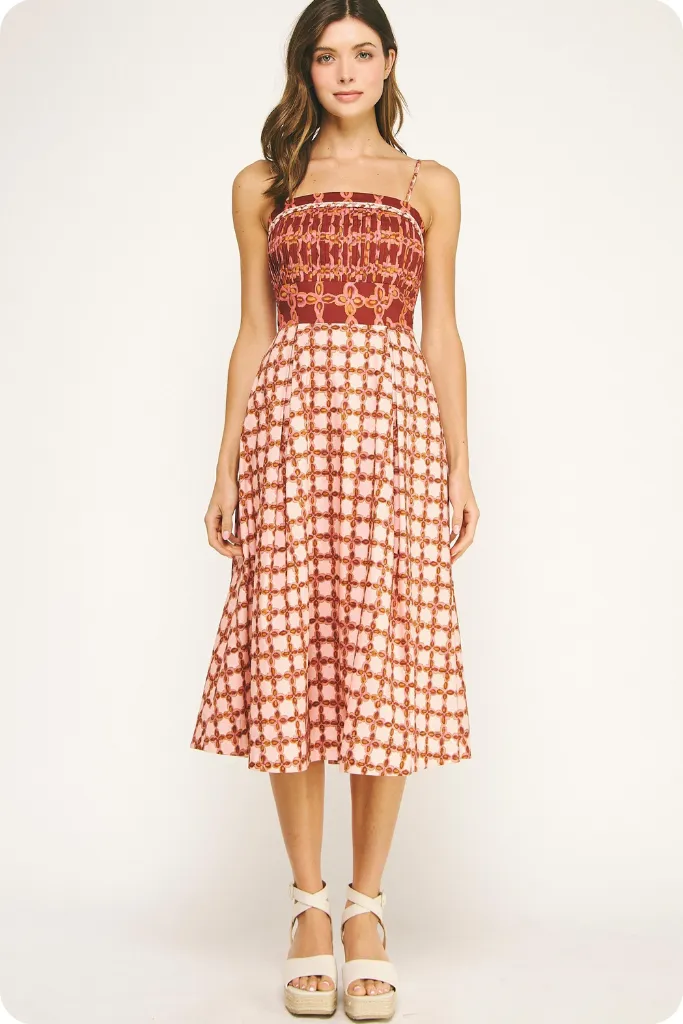 Sydney Smocked Chain Print Midi Dress Formal-look