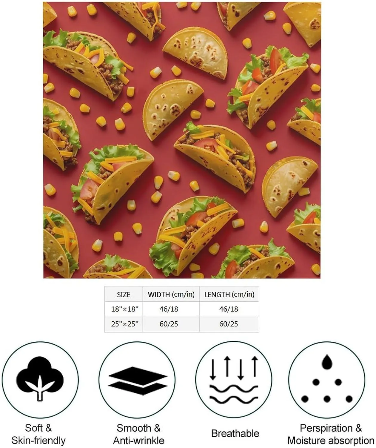Tacos-Mexican Food Square Head Scarves Cute Funny Hair Scarf Kerchief Neckerchief Headband Neck Wraps