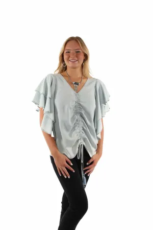 Tactile Grip Fasteners Scully Womens Cinche Front Light Blue Lyocell S/S Tunic Functional Design Festival Outfit Scully Womens Cinche Front Light Blue Lyocell S/S Tunic