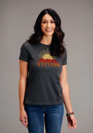 Tactile Grip Fasteners Stetson Womens Dark Grey Cotton Blend Sunset and Mountain S/S T-Shirt All Purpose Weave Design Stetson Womens Dark Grey Cotton Blend Sunset and Mountain S/S T-Shirt