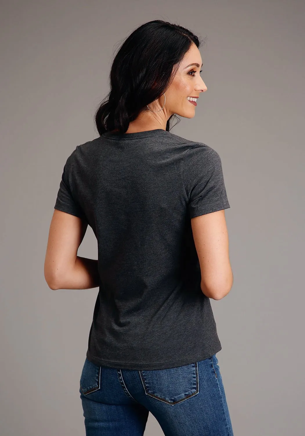 Stetson Womens Dark Grey Cotton Blend Sunset and Mountain S/S T-Shirt Budget Friendly Anti Static Lining