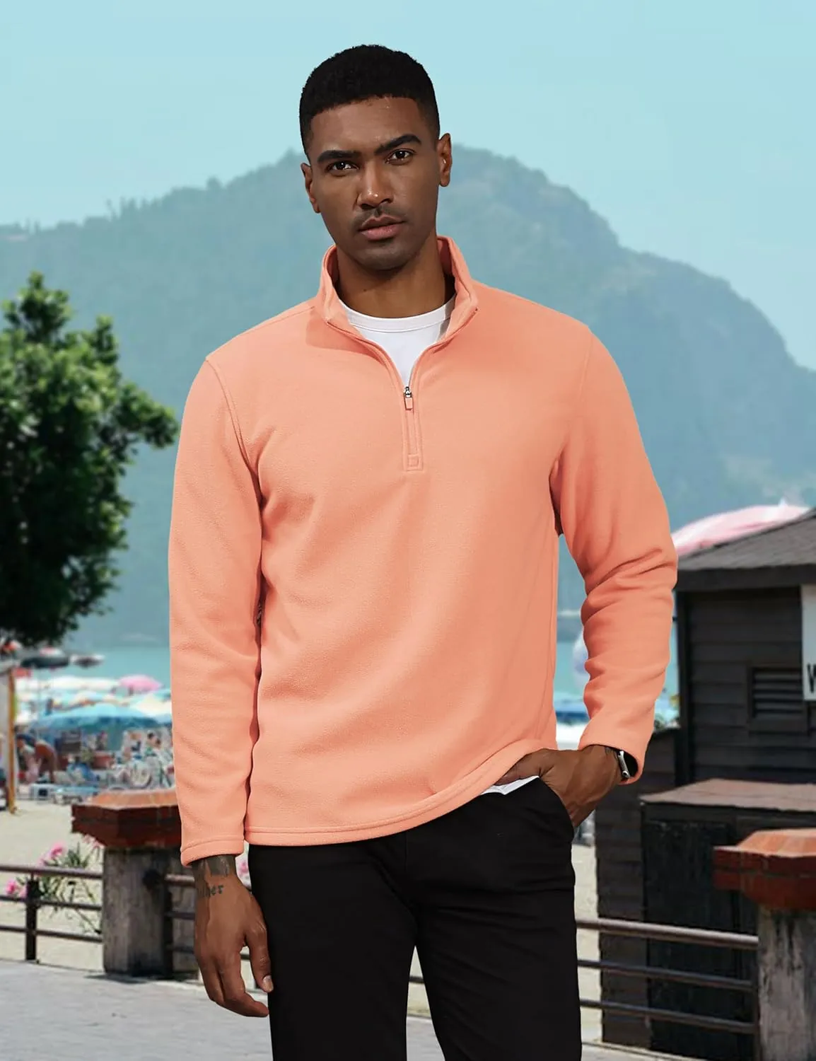 TACVASEN Men's Quarter Zip Pullover Mock Neck Sweatshirt Fleece Lightweight Fashion Sweaters Casual Activewear