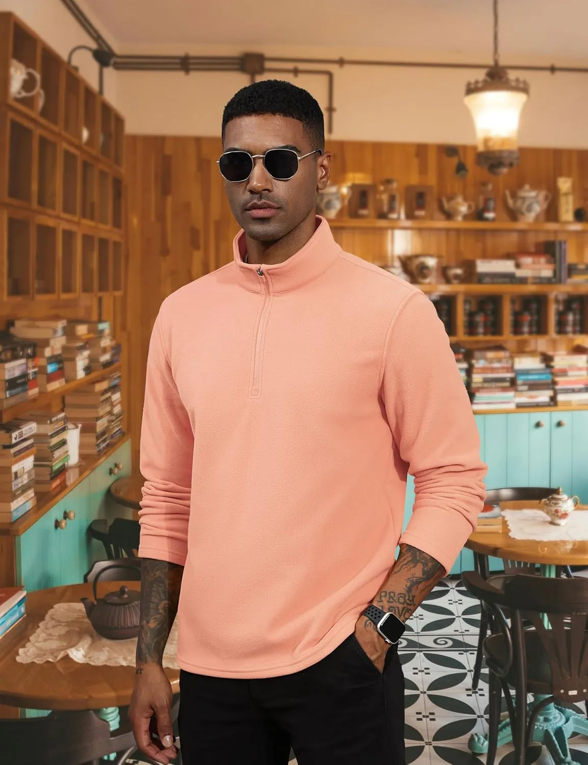 TACVASEN Men's Quarter Zip Pullover Mock Neck Sweatshirt Fleece Lightweight Fashion Sweaters Casual Activewear