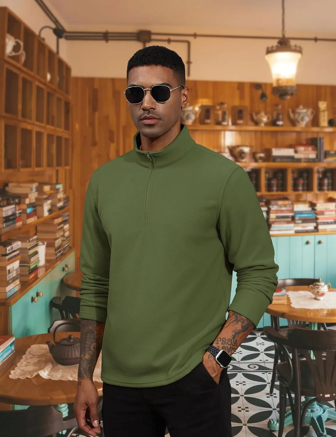 TACVASEN Men's Quarter Zip Pullover Mock Neck Sweatshirt Fleece Lightweight Fashion Sweaters Casual Activewear