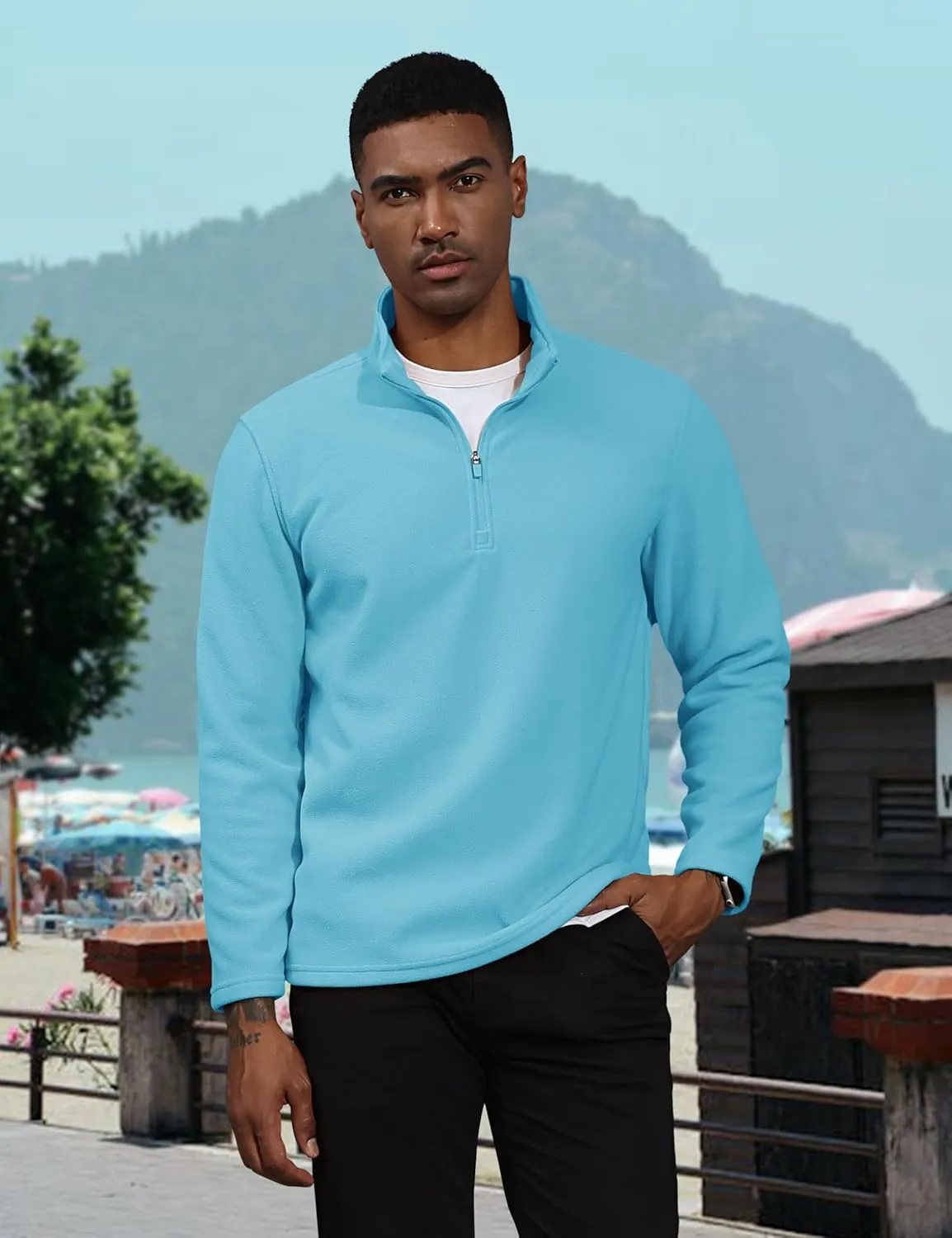 TACVASEN Men's Quarter Zip Pullover Mock Neck Sweatshirt Fleece Lightweight Fashion Sweaters Casual Activewear