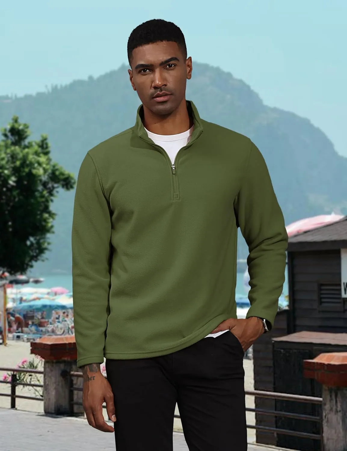 TACVASEN Men's Quarter Zip Pullover Mock Neck Sweatshirt Fleece Lightweight Fashion Sweaters Casual Activewear