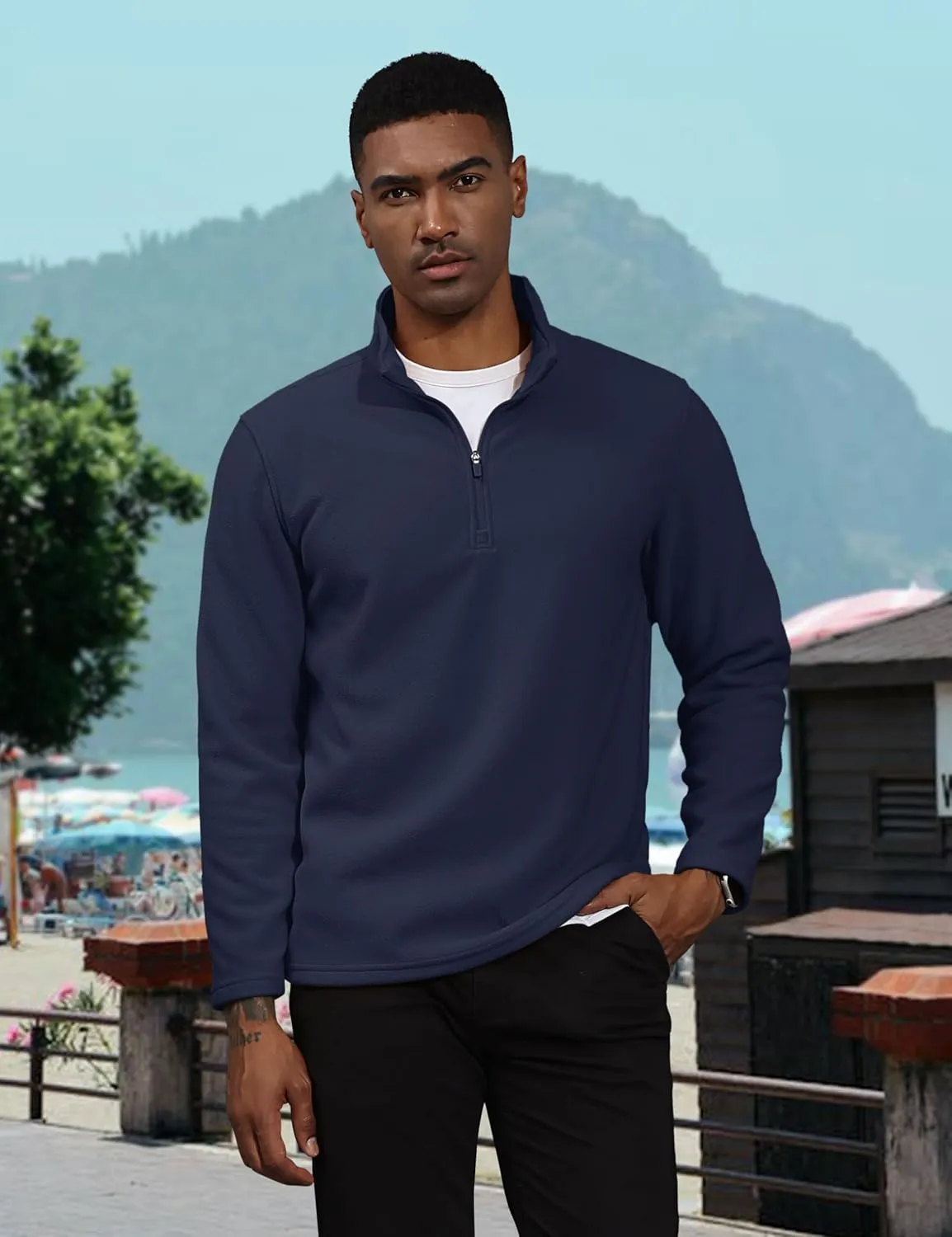 TACVASEN Men's Quarter Zip Pullover Mock Neck Sweatshirt Fleece Lightweight Fashion Sweaters Casual Activewear