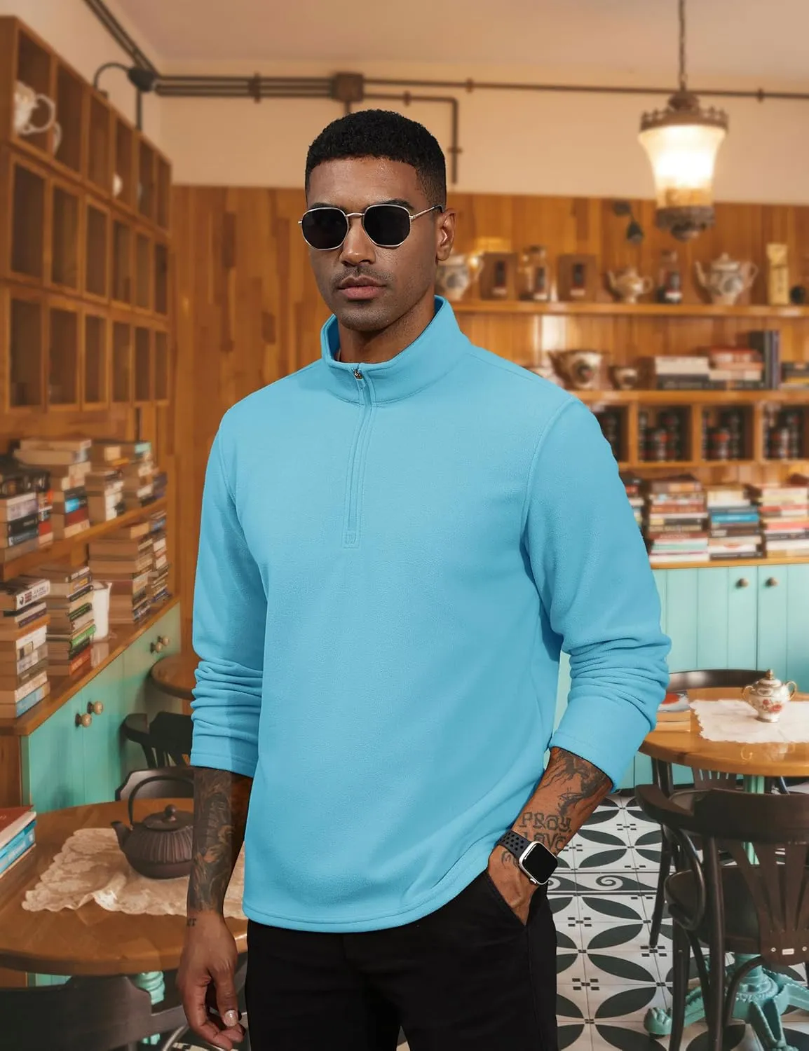 TACVASEN Men's Quarter Zip Pullover Mock Neck Sweatshirt Fleece Lightweight Fashion Sweaters Casual Activewear