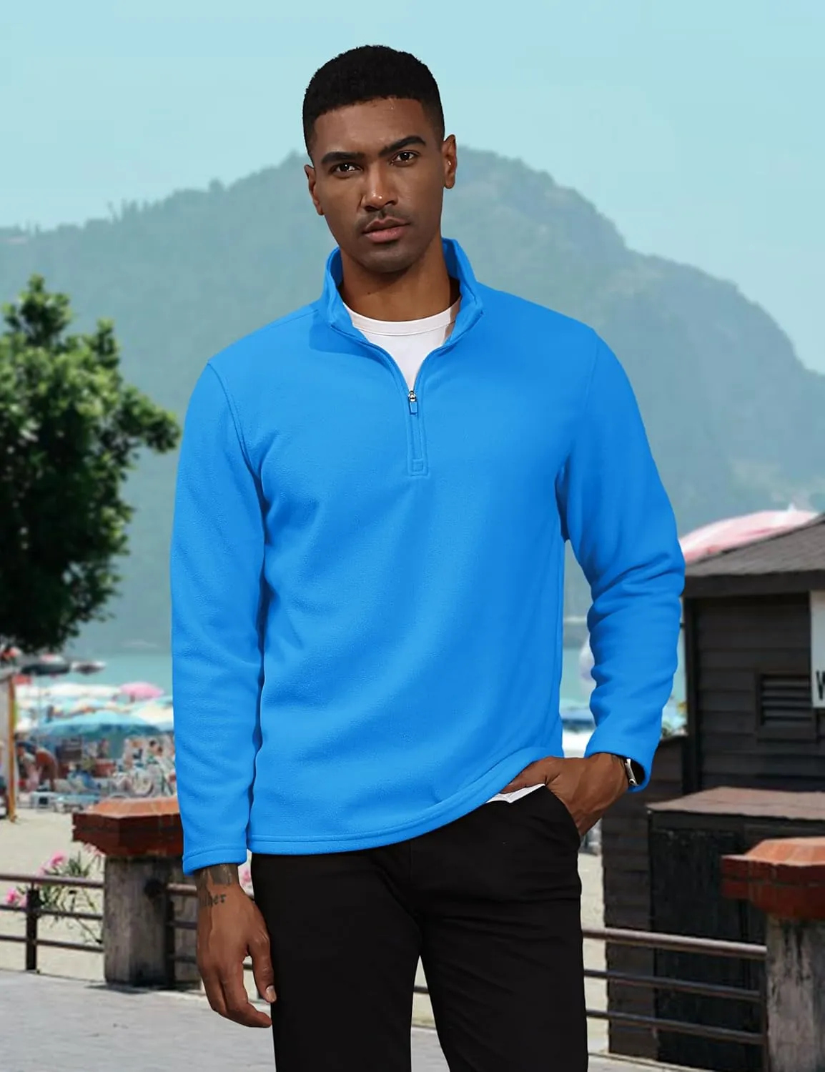 TACVASEN Men's Quarter Zip Pullover Mock Neck Sweatshirt Fleece Lightweight Fashion Sweaters Casual Activewear