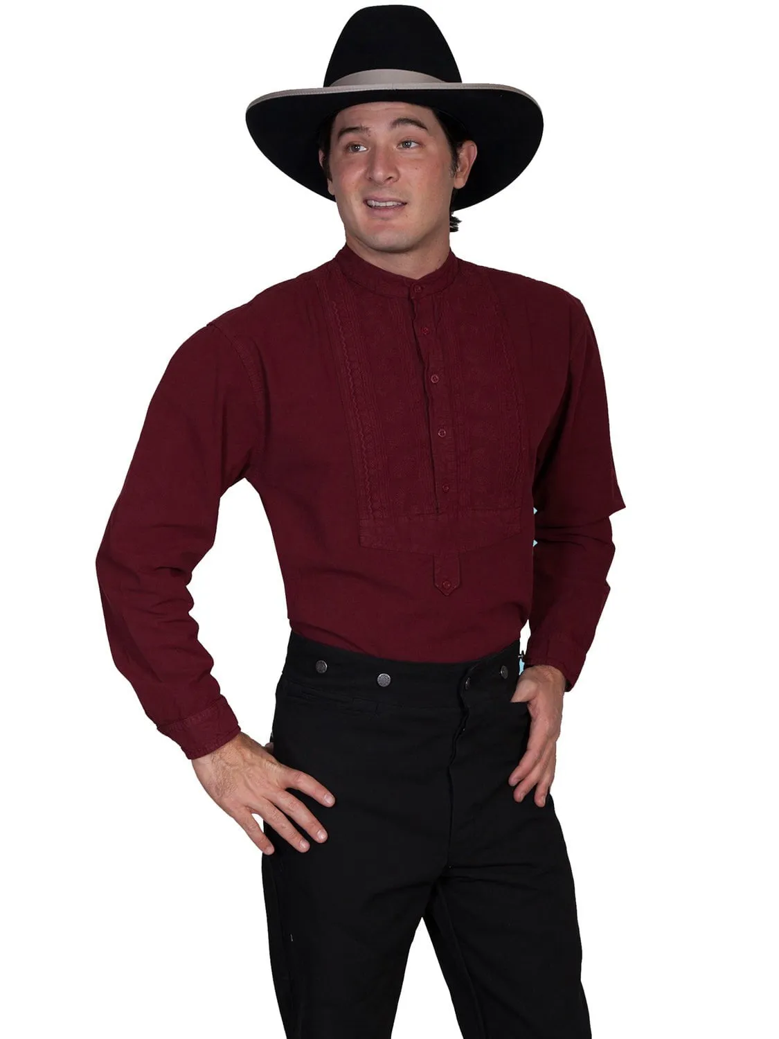 Scully RangeWear Mens Burgundy 100% Cotton Inset Paisley L/S Western Shirt Travel-friendly Geometric Shape