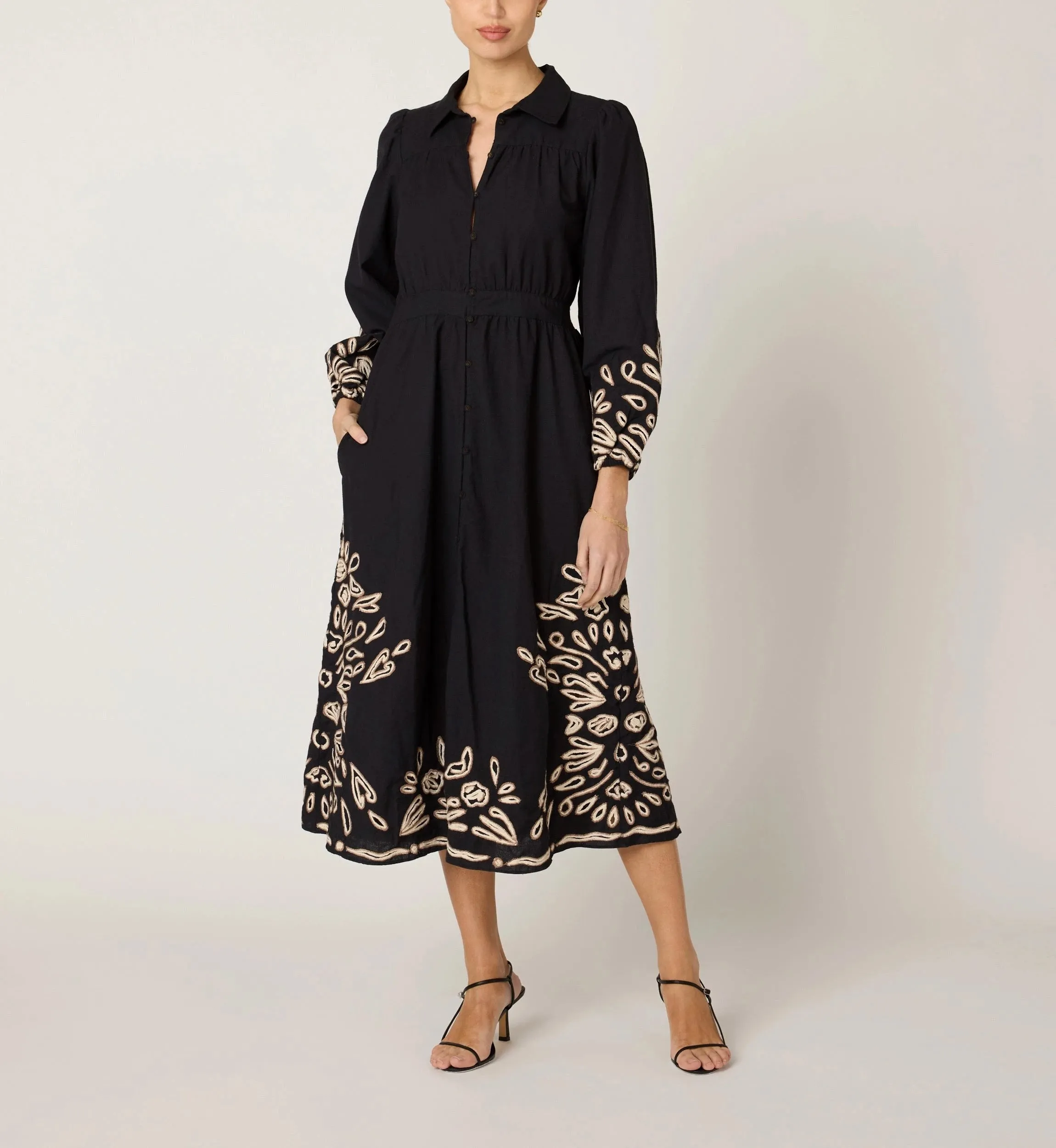 Elyse Midi Dress | Black/Ivory Smart and Stylish Evening Chic