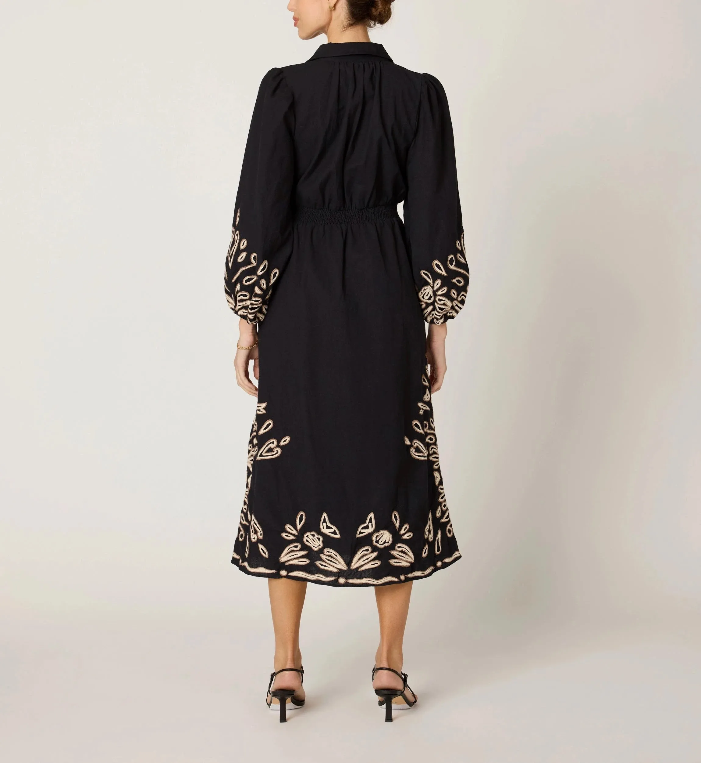 Elyse Midi Dress | Black/Ivory Sheer Layer