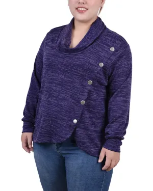 Tagless Label Design Plus Size Long Sleeve Overlapping Cowl Neck Top Plus Size Long Sleeve Overlapping Cowl Neck Top Walk Grace