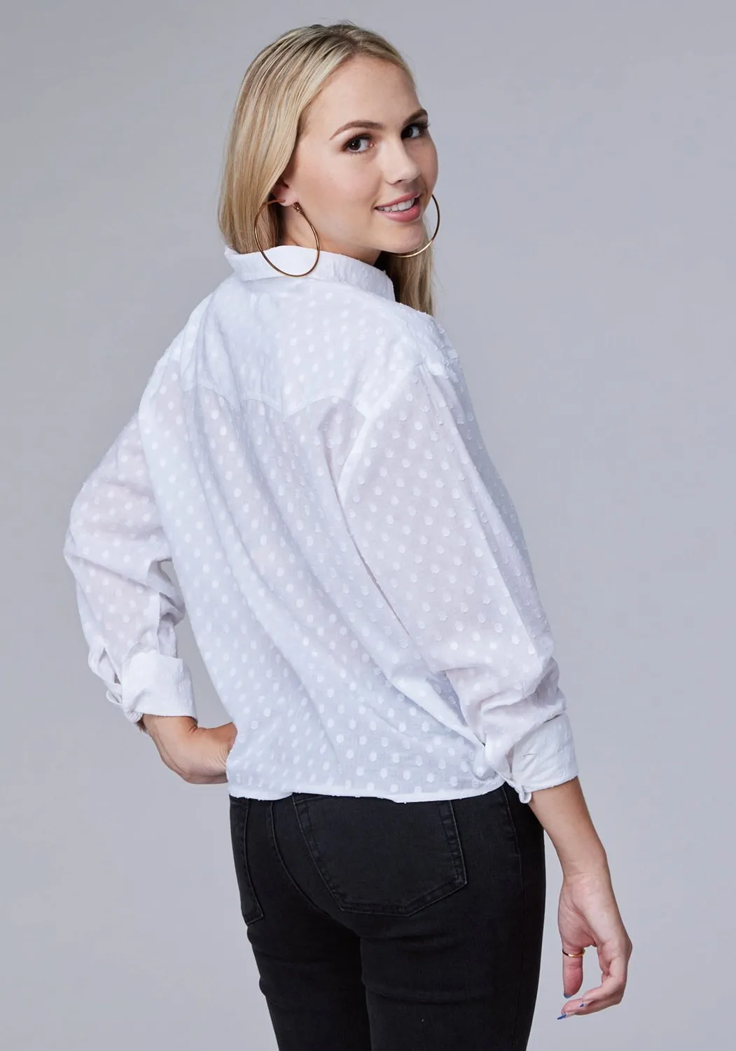 Roper Womens Retro Swiss Dot White 100% Cotton L/S Blouse Special Occasion