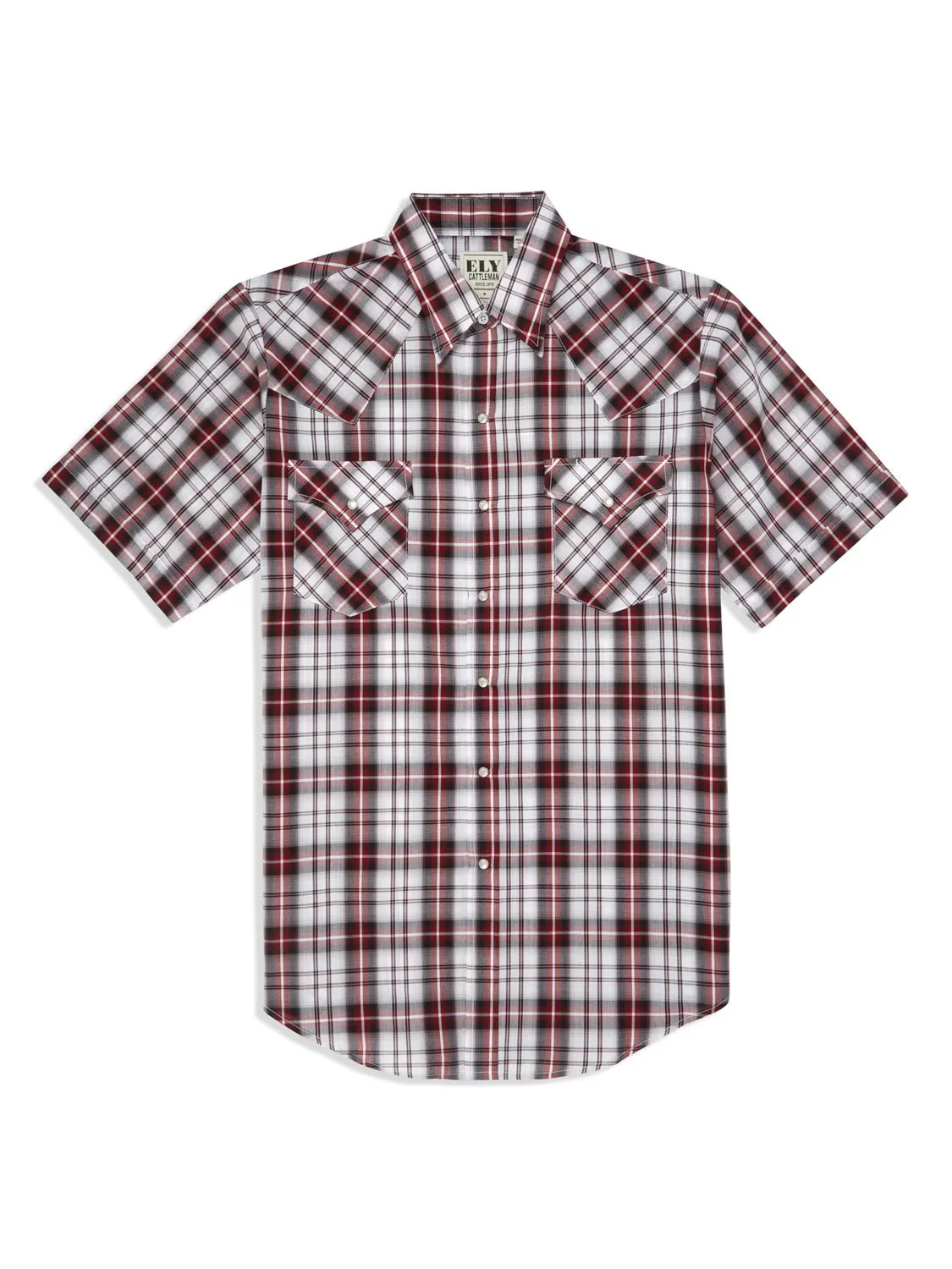 Ely and Walker Mens Plaid Snap Red Poly/Cotton S/S Shirt Anti Static Lining
